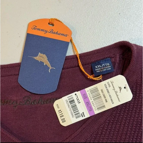 Tommy Bahama Red Ocean Avenue V-Neck Casual Pullover Sweater Sweatshirt Men 2XL - Picture 4 of 9